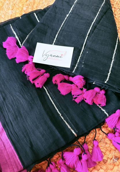 Vyanmi Midnight Sequin Mulmul Saree