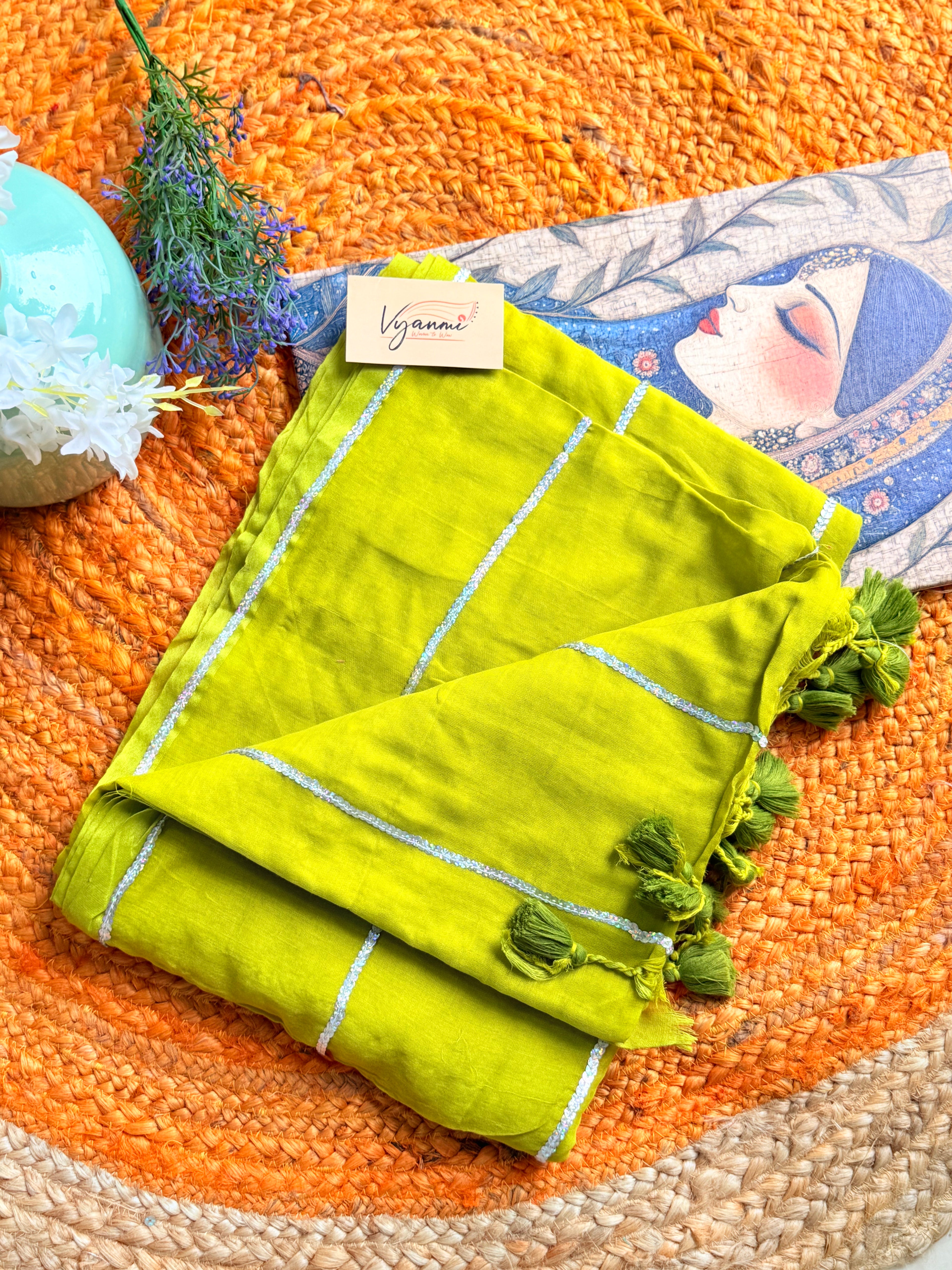 Vyanmi Lime Luxe Sequin Mulmul Saree