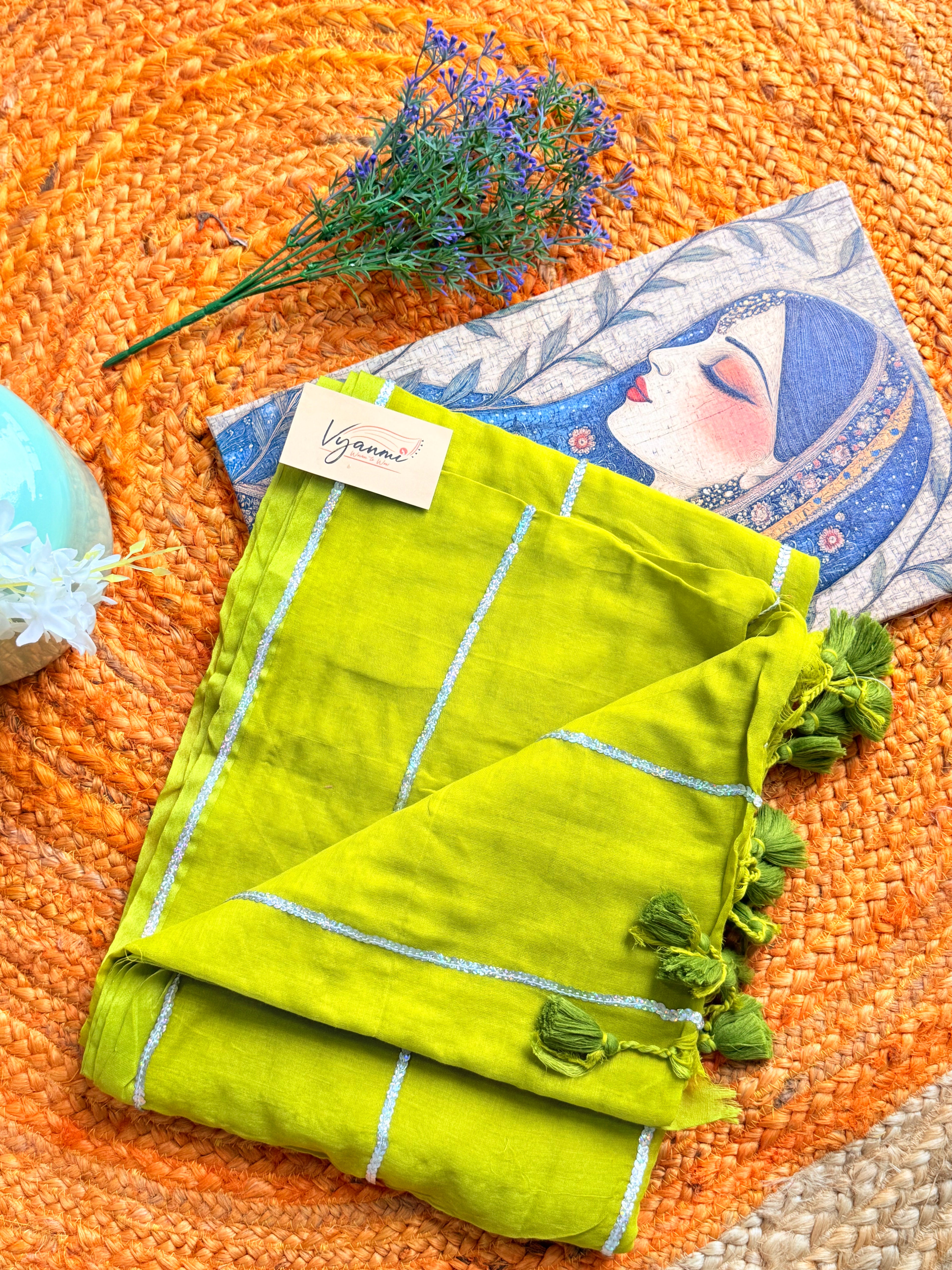 Vyanmi Lime Luxe Sequin Mulmul Saree