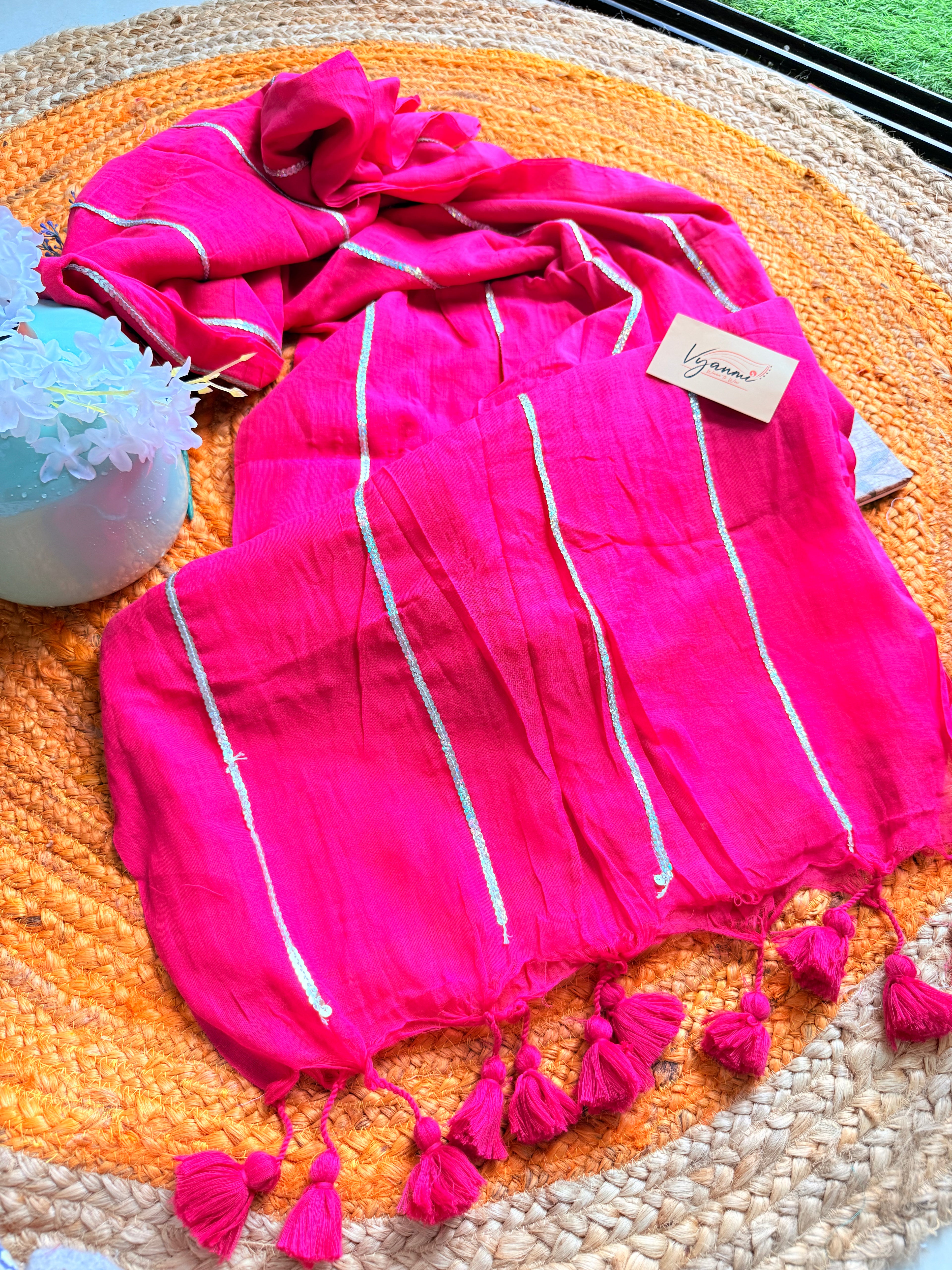 Vyanmi Rani Glow Sequin Mulmul Saree