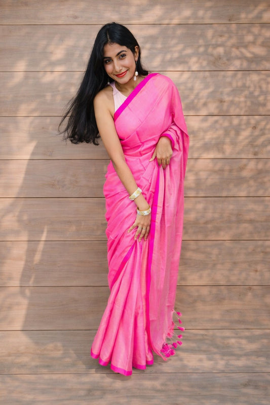 Vyanmi Pink Haze Mul Tissue Saree